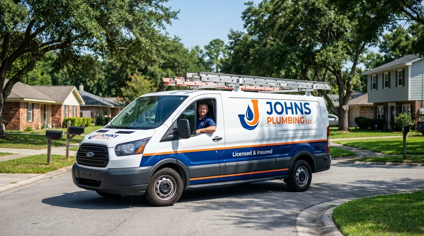 Johns Plumbing LLC service van in Asheboro, NC