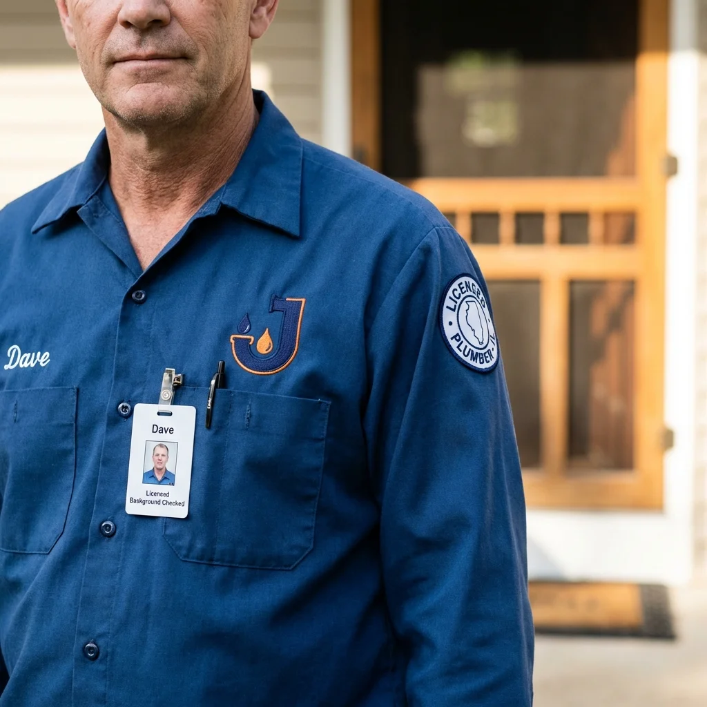 Licensed plumber showing ID badge in Asheboro, NC