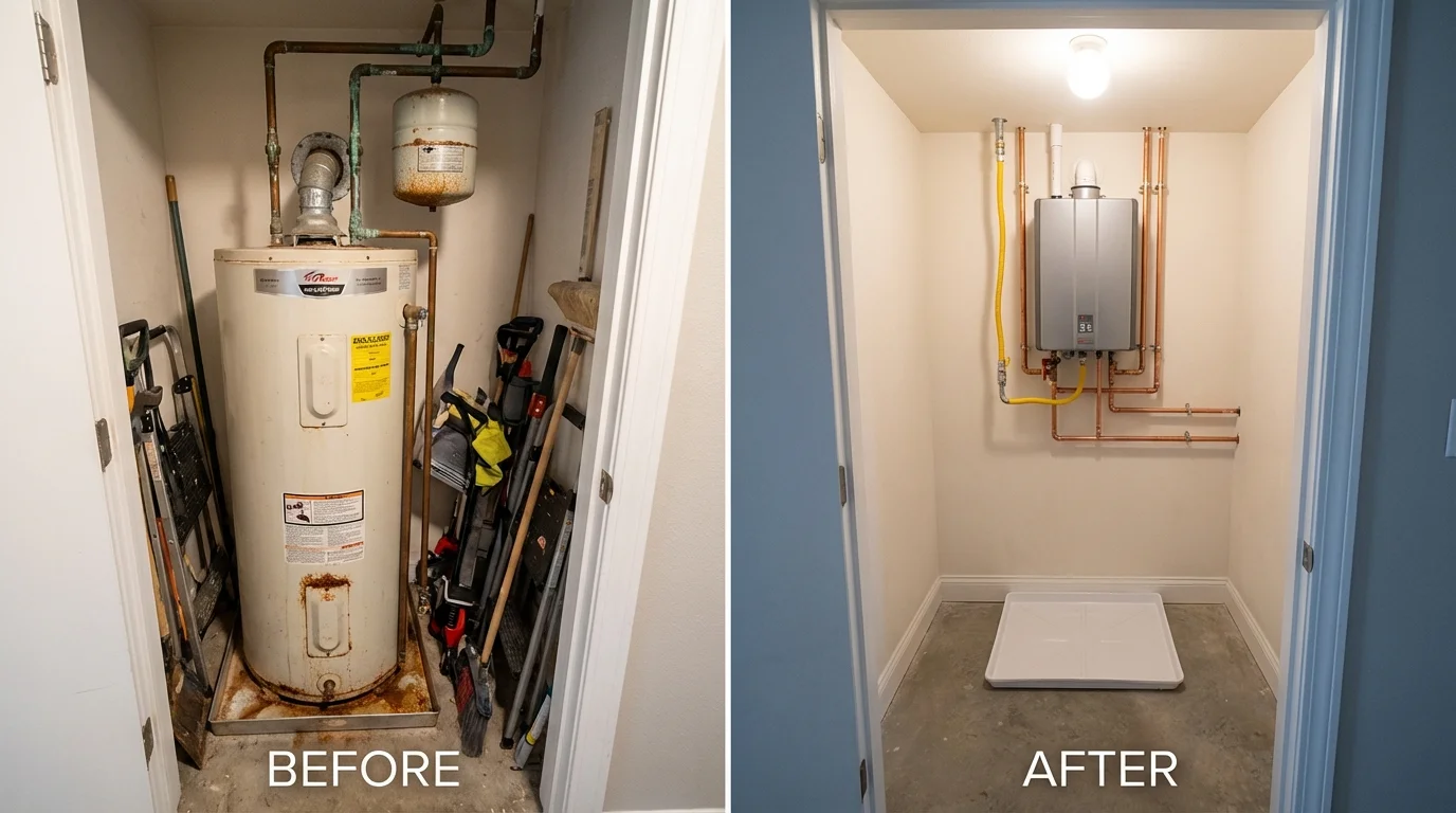 Tank water heater versus wall-mounted tankless unit comparison for Asheboro, NC homeowners
